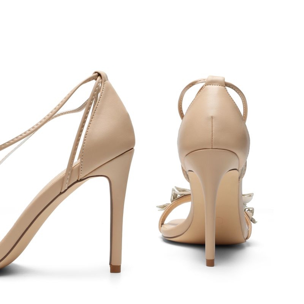 Butterfly Lace Up Stilleto High Heels - NUDE-PU - 5